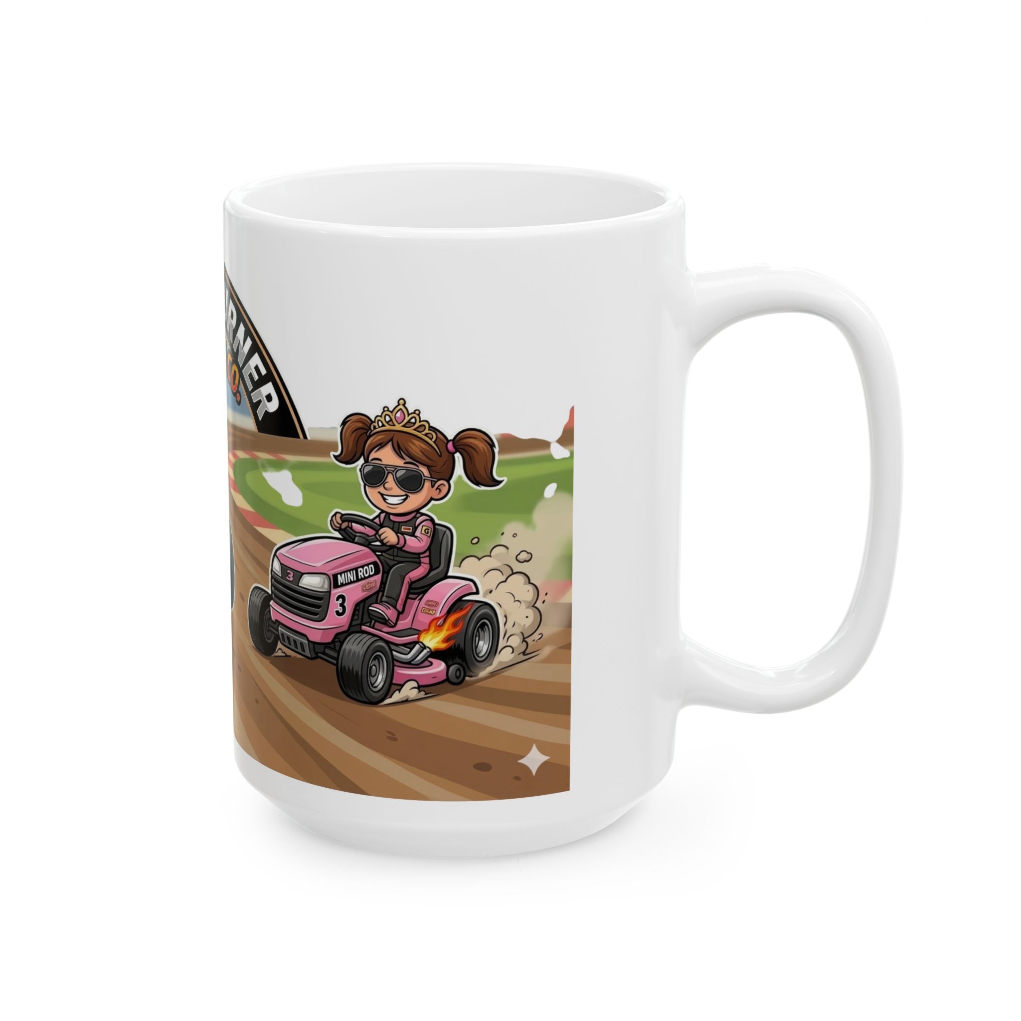 Grass Burner Racing Co. Ceramic Mug – Lawn Mower Racing Design (11oz, 15oz)