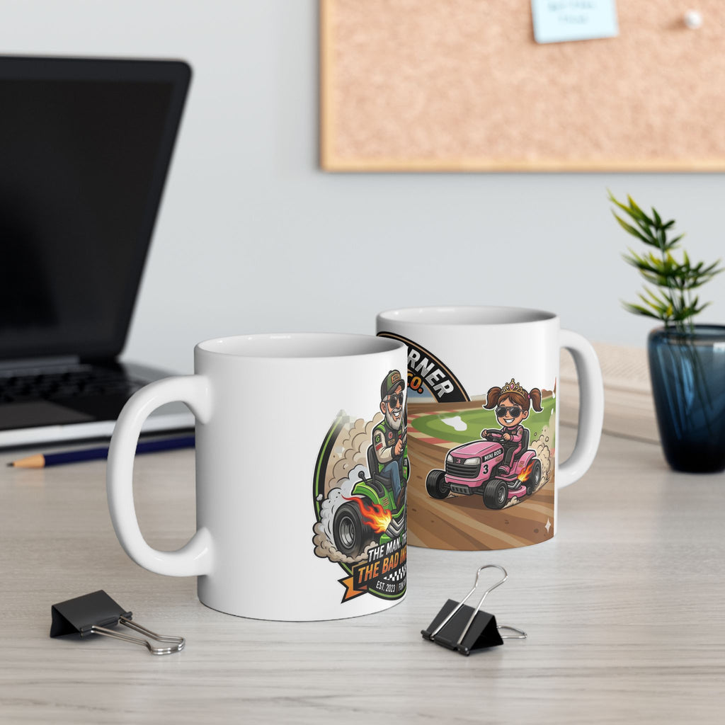 Grass Burner Racing Co. Ceramic Mug – Lawn Mower Racing Design (11oz, 15oz)