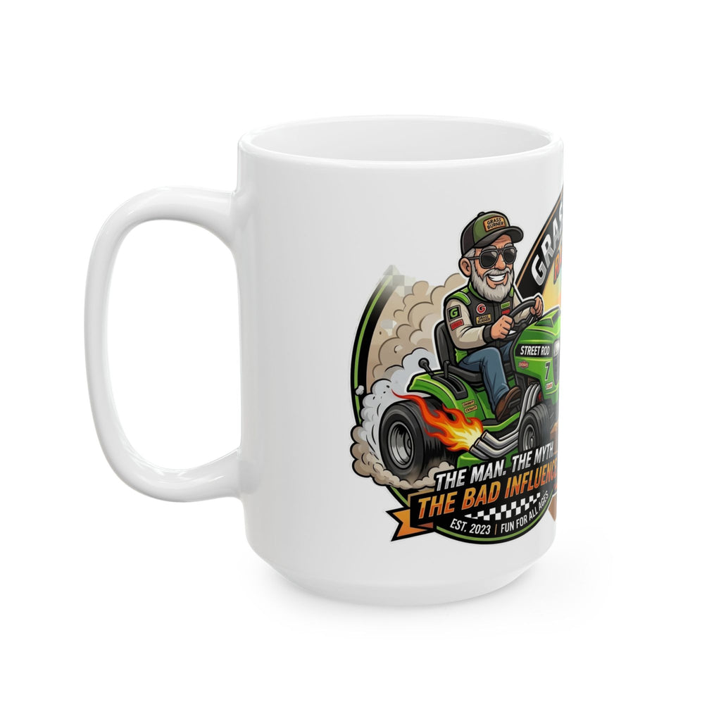Grass Burner Racing Co. Ceramic Mug – Lawn Mower Racing Design (11oz, 15oz)